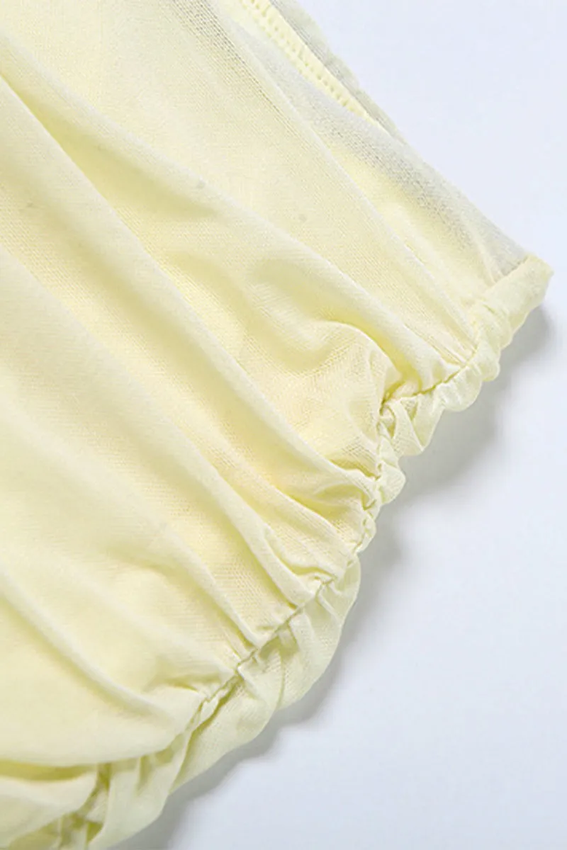 Sexy Solid Backless Fold Mesh Halter Sleeveless Two Pieces