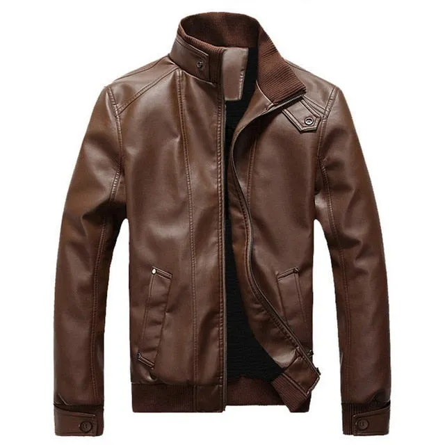 SFIT 2019 New Fashion Autumn Male Leather Jacket Plus Size 3XL Black Brown Mens Stand Collar Coats Leather Biker Jackets