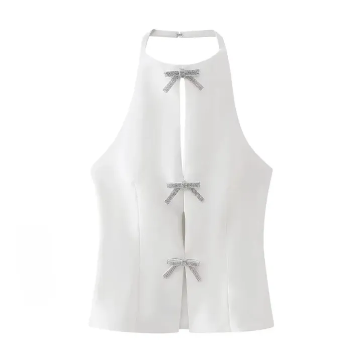 Shelby Rhinestone Bow Tux Halter Tops