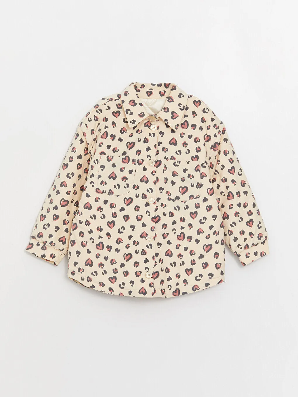 Shirt Collar Patterned Girls Jacket