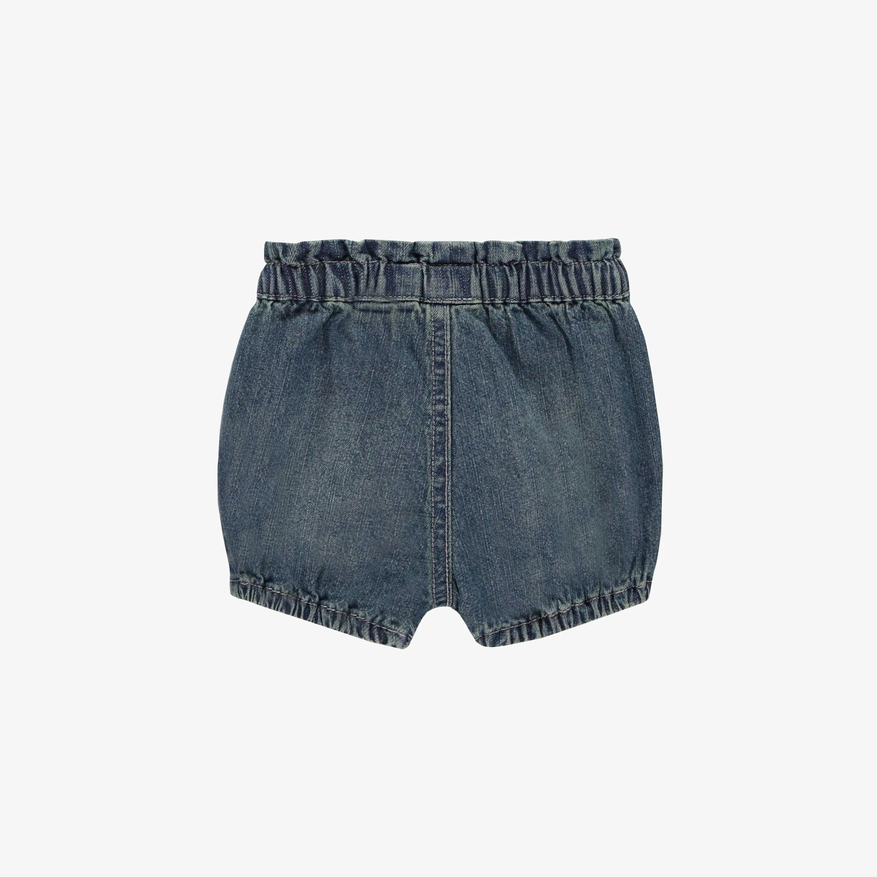 Short coupe ample en denim léger bleu moyen, naissance || Loose fit medium blue light denim shorts, newborn