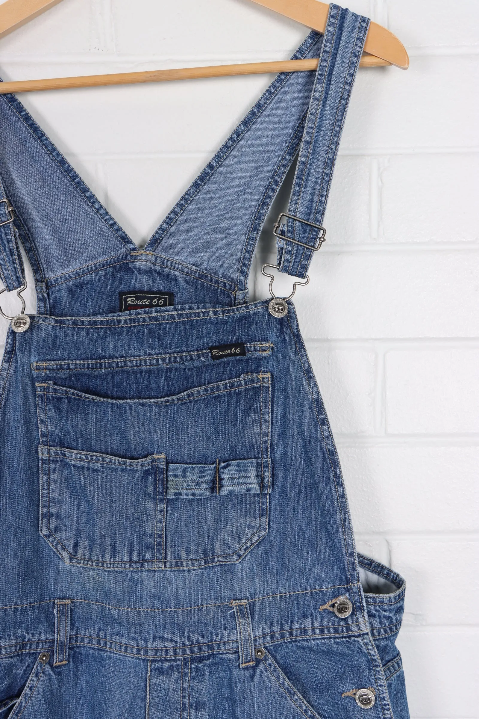 Short Denim Overalls With Front Utility Bib (Women's L)