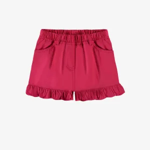 Short fuchsia à volant et taille élastique en coton, enfant || Fuchsia cotton shorts with ruffle and elastic waistband, child