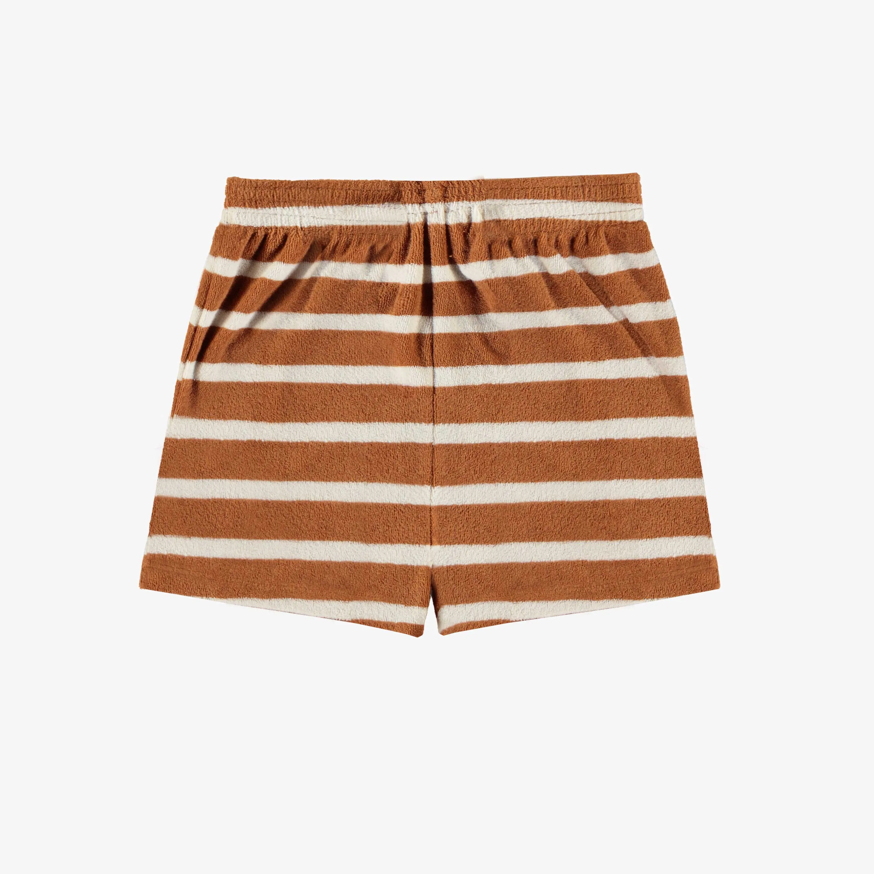 Short ligné caramel et crème en ratine, enfant || Caramel and cream striped short in terry, child