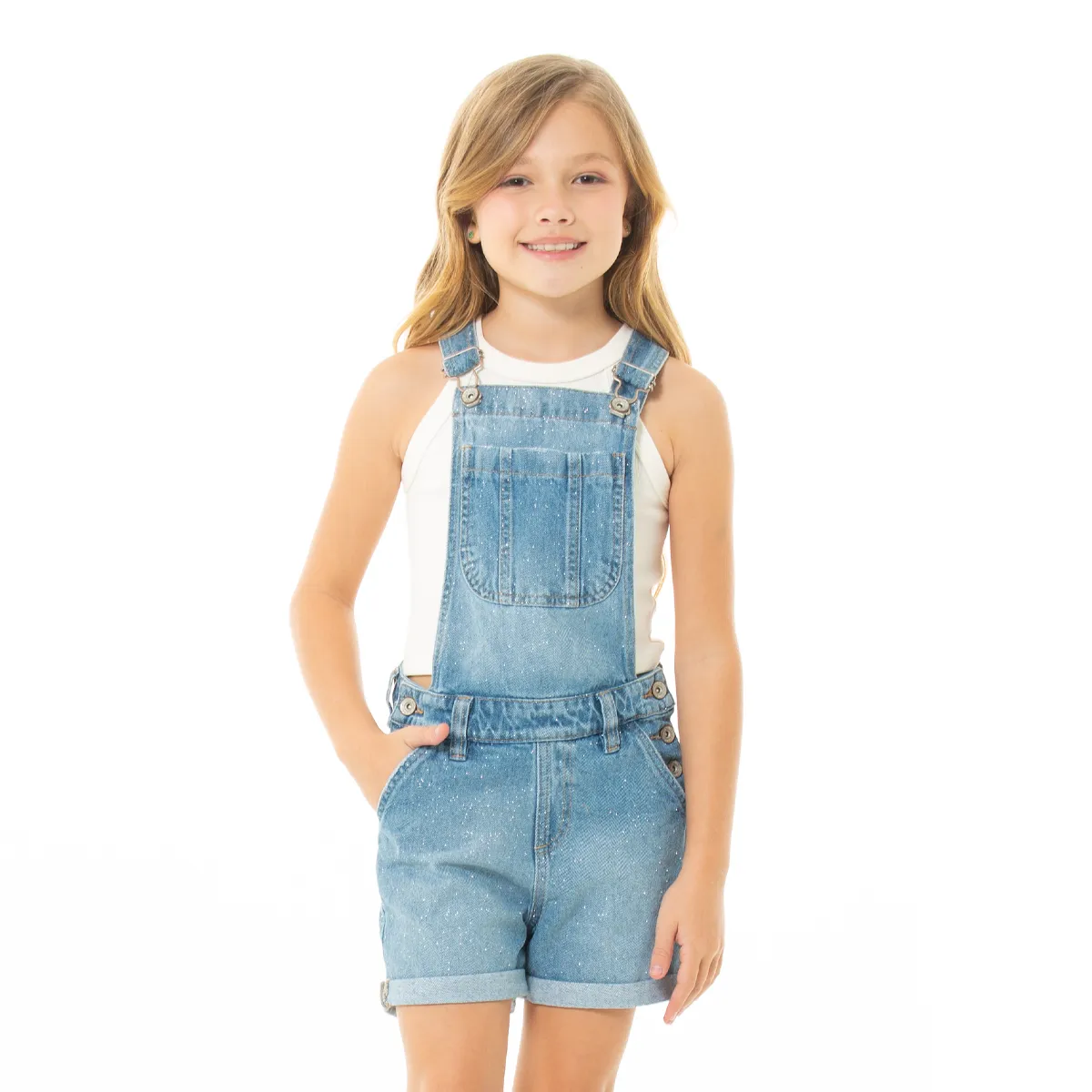 SHORT OVERALL WITH GLITTER FOR GIRLS