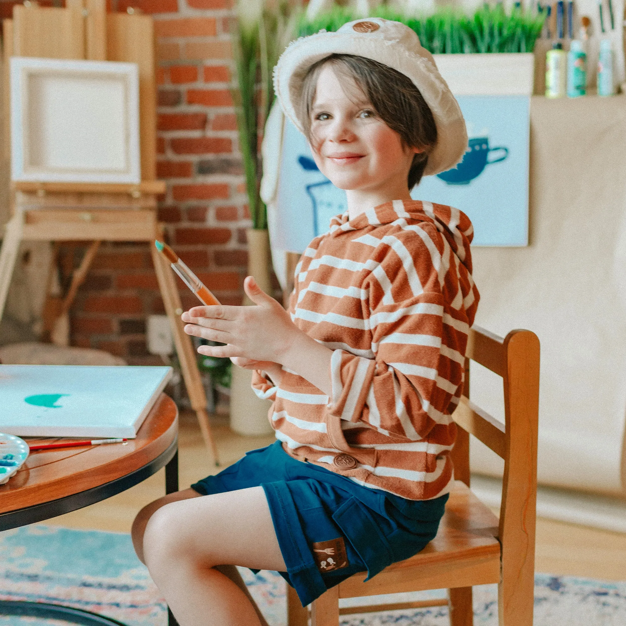 Short turquoise en coton lourd, enfant || Turquoise short in heavy cotton, child