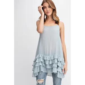 Silky Flowy Ruffled Cami in Washed Blue