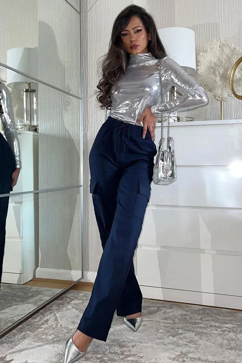 Silver Metallic High Neck Long sleeve Top - Maho