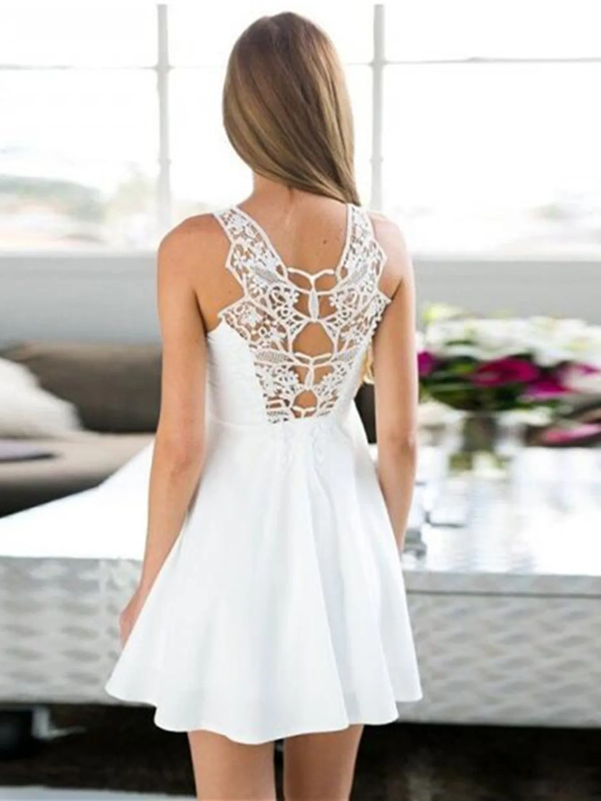 Simple Cheap A-Line White Lace Short Cute Homecoming Dresses For Teen, White Short Prom Formal Dresses
