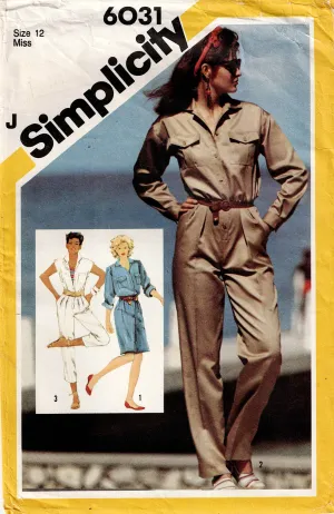 Simplicity 6031 Womens Safari Style Dress Jumpsuit & Rompers 1980s Vintage Sewing Pattern Size 12 Bust 34 inches UNCUT Factory Folded