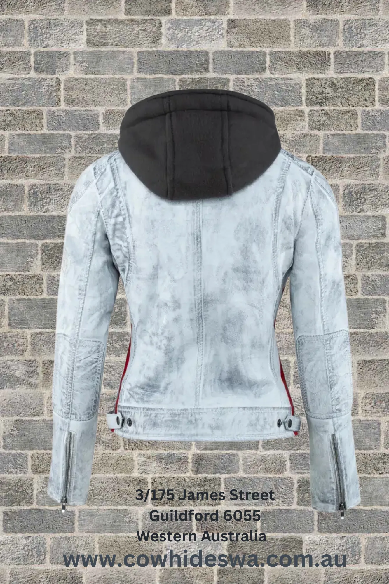 'Sixty-Six' Ladies Biker Leather Jacket - Antique Grey