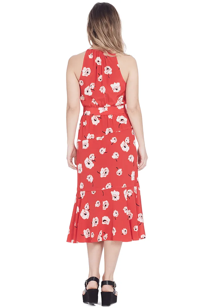 S/L Belted Dress w Asymmetrical Hem