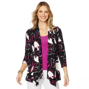 Slinky Brand Women's 3/4 Sleeve Printed Peplum Sweater Jacket
