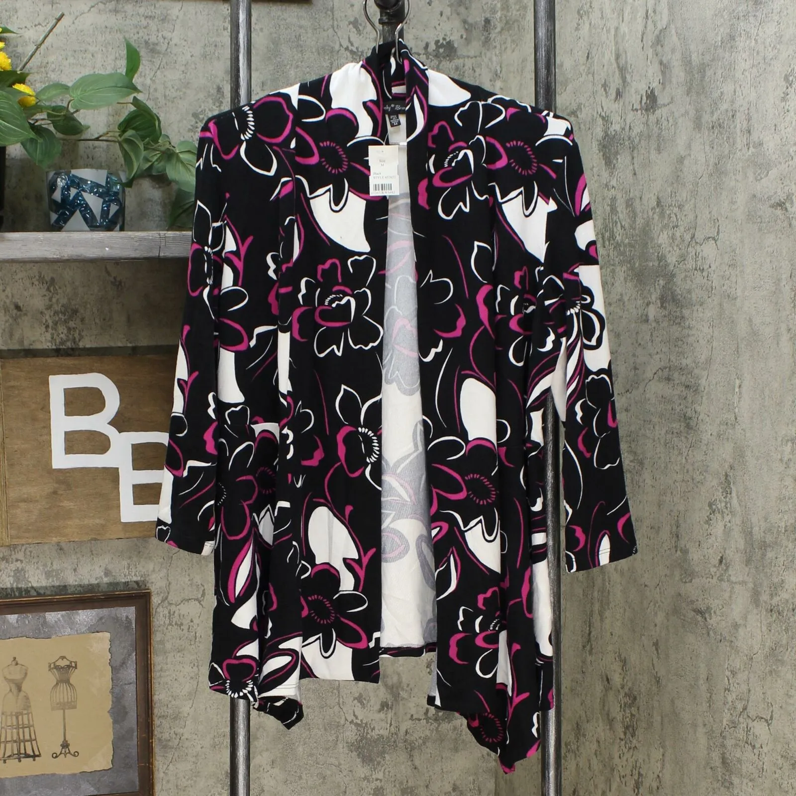 Slinky Brand Women's 3/4 Sleeve Printed Peplum Sweater Jacket