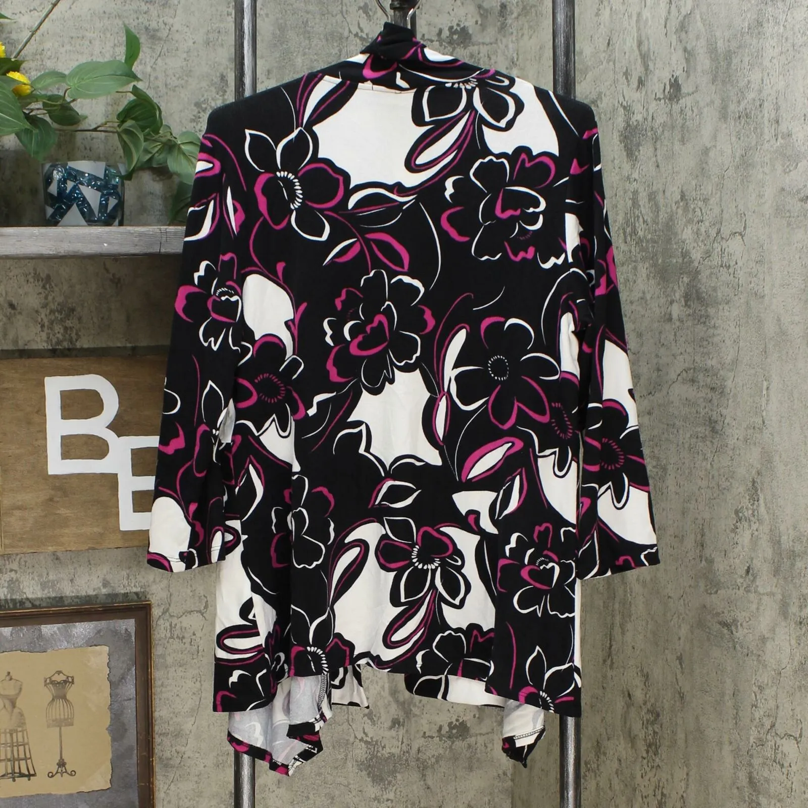 Slinky Brand Women's 3/4 Sleeve Printed Peplum Sweater Jacket