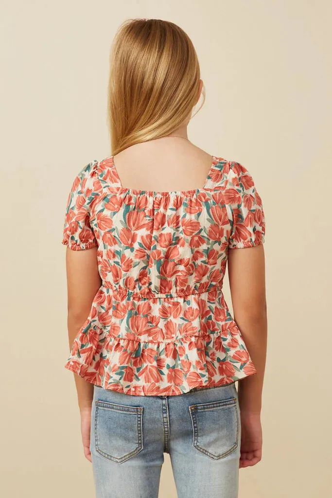 Smocked Puff Sleeve Peplum Top