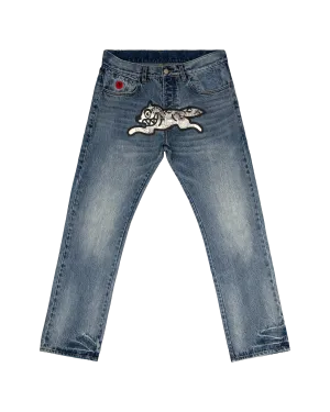 Snake Pattern Running Dog Denim Pant