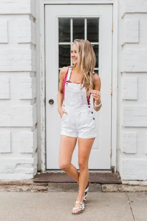 Sneak Peek White Distressed Short Overalls- Natalie