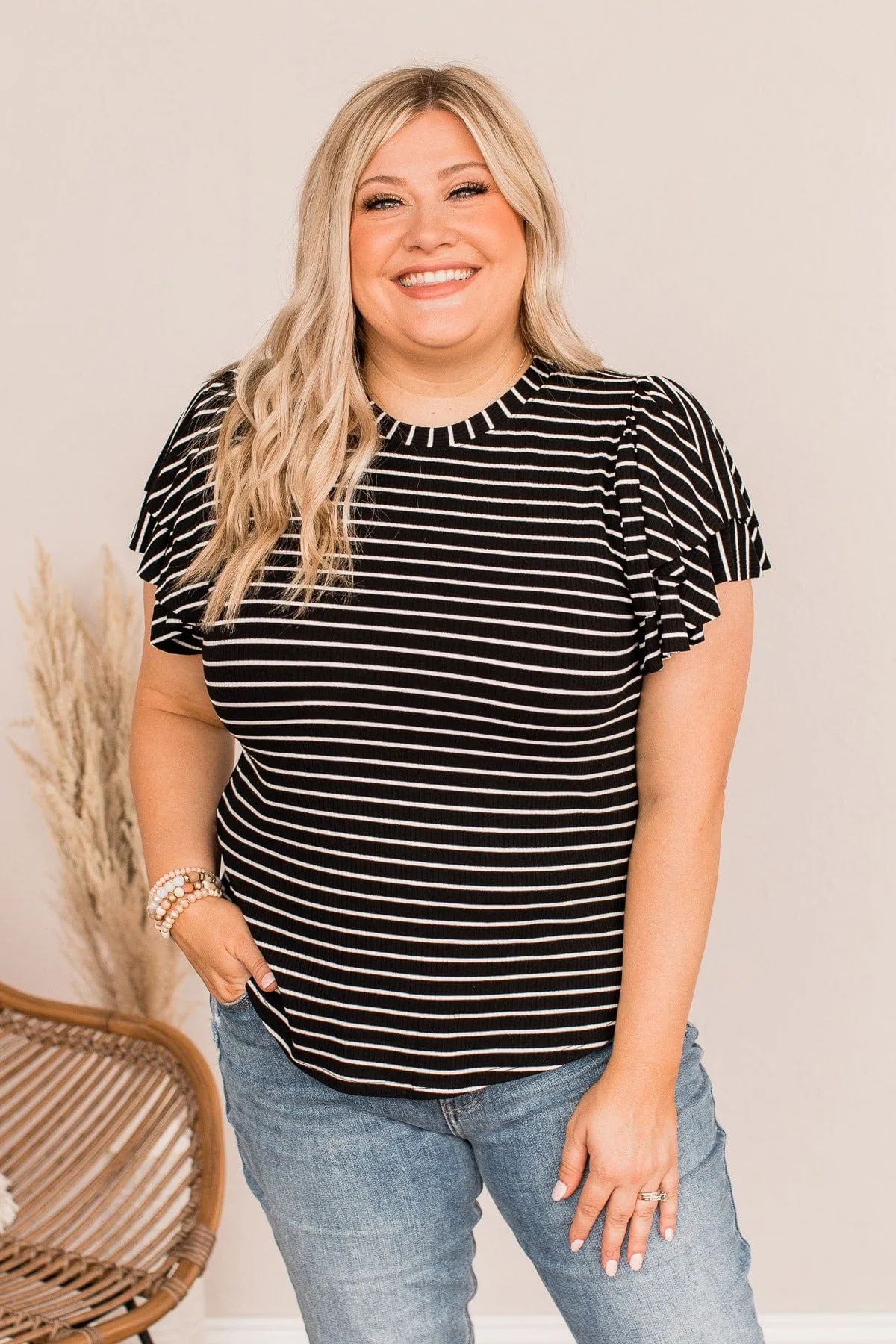 Soar Above The Rest Striped Top- Black