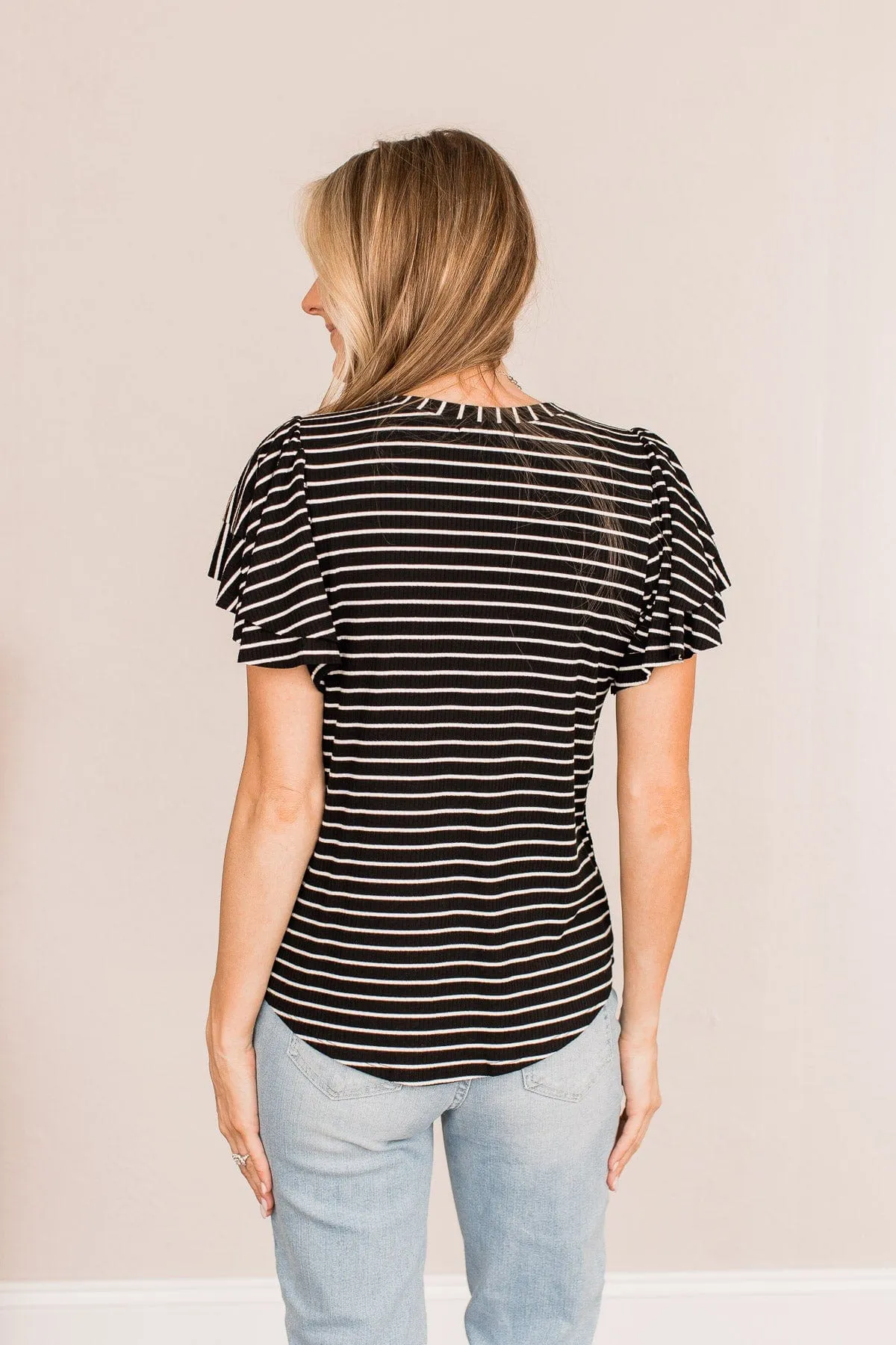 Soar Above The Rest Striped Top- Black