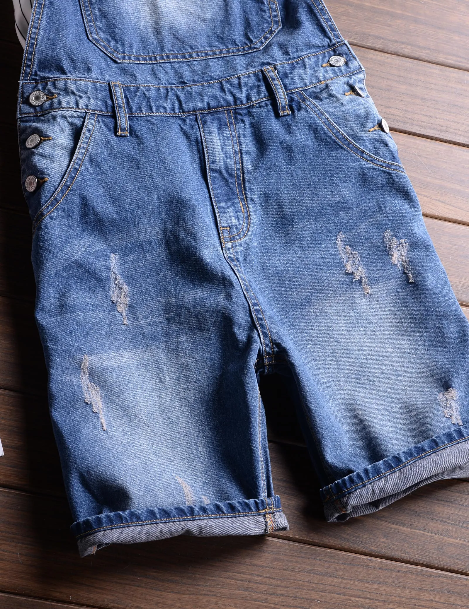 Sokotoo Men's Summer Blue Plus Size Denim Bib Overalls Shorts Size 32