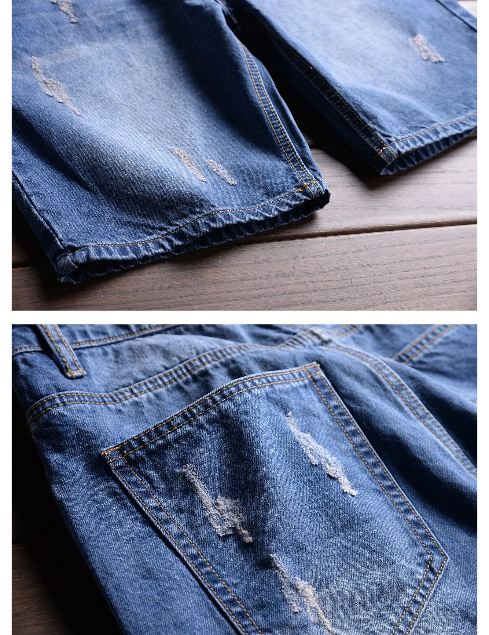 Sokotoo Men's Summer Blue Plus Size Denim Bib Overalls Shorts Size 32