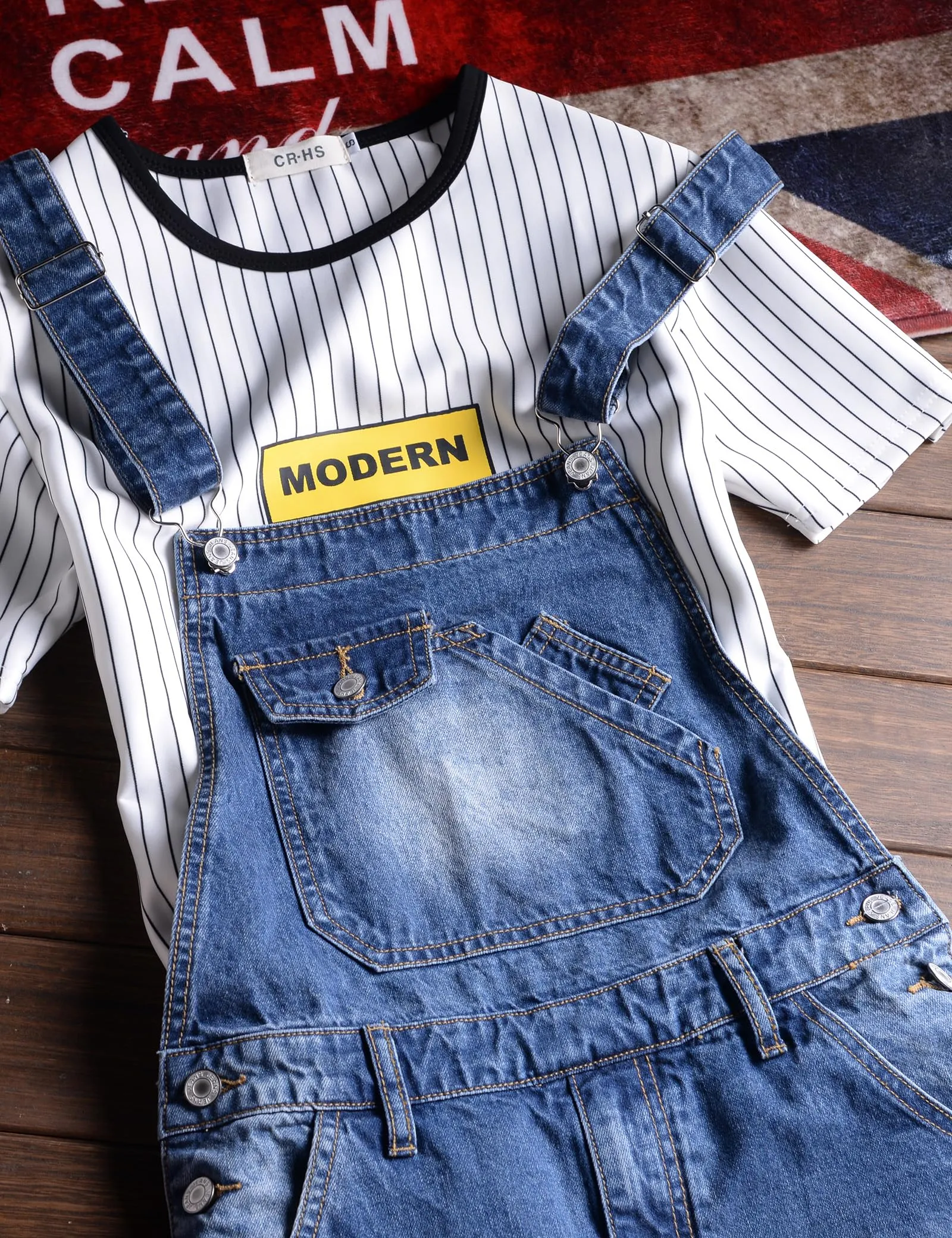 Sokotoo Men's Summer Blue Plus Size Denim Bib Overalls Shorts Size 32