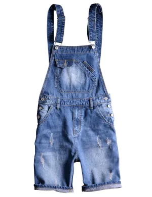 Sokotoo Men's Summer Blue Plus Size Denim Bib Overalls Shorts Size 32