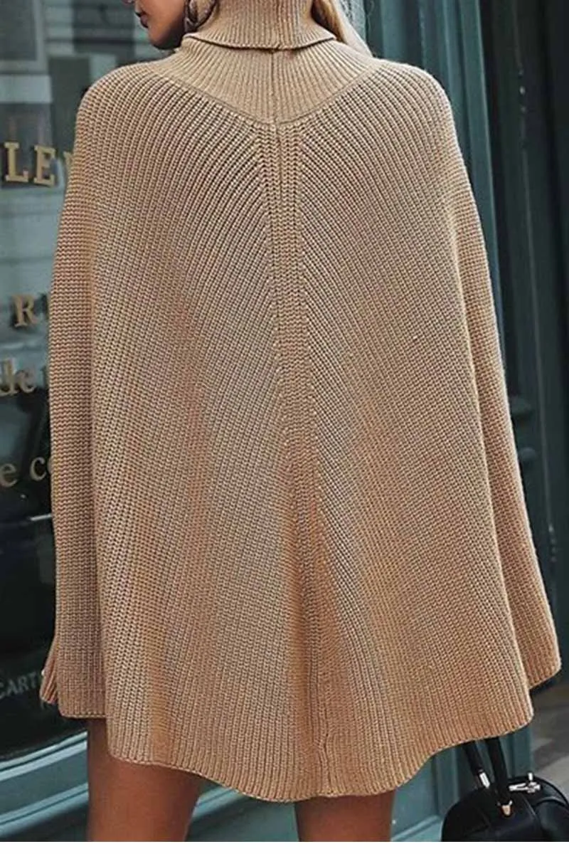 Solid Color Cape High Collar Shawl Tops