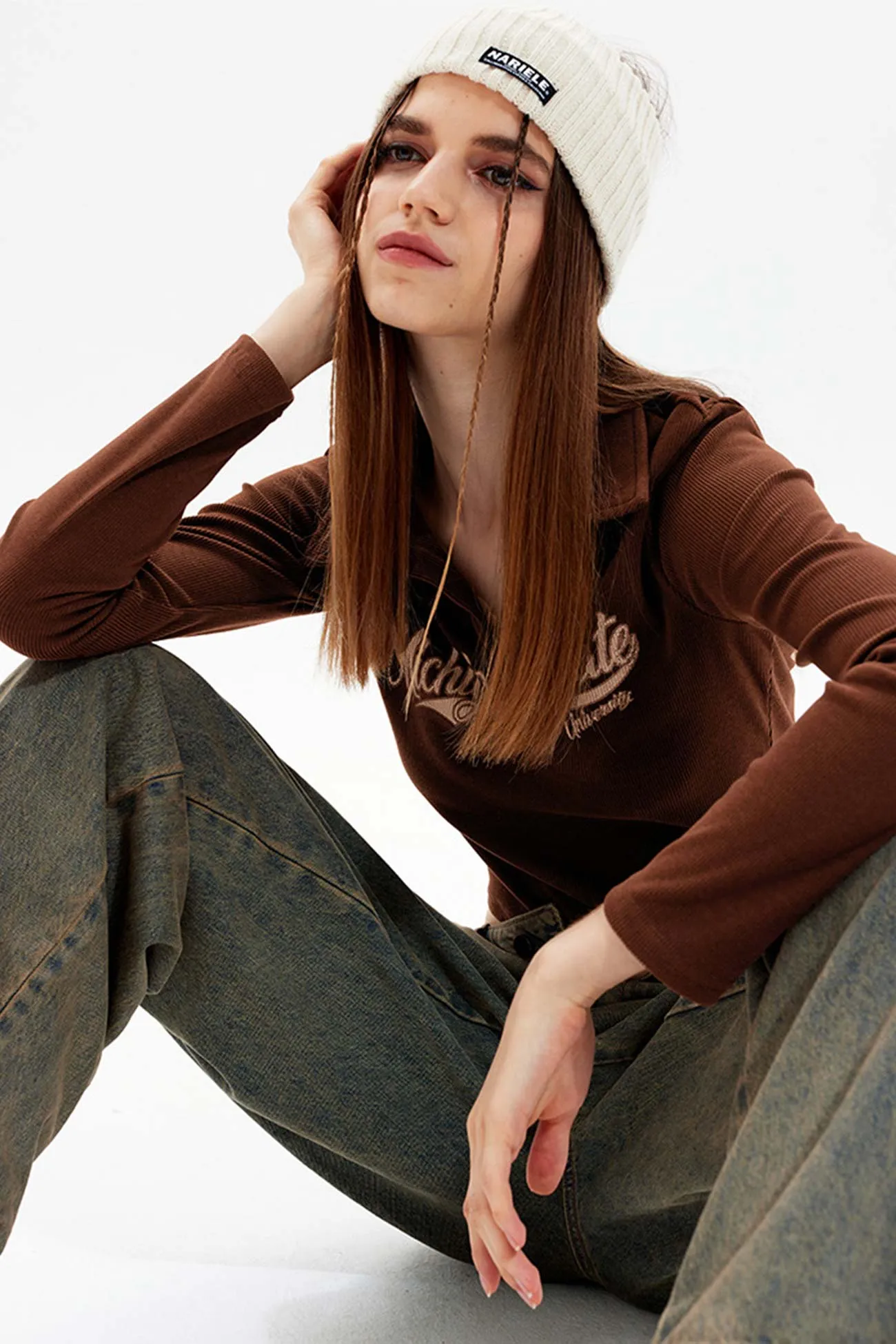 Solid Color Lapel Printed Tops