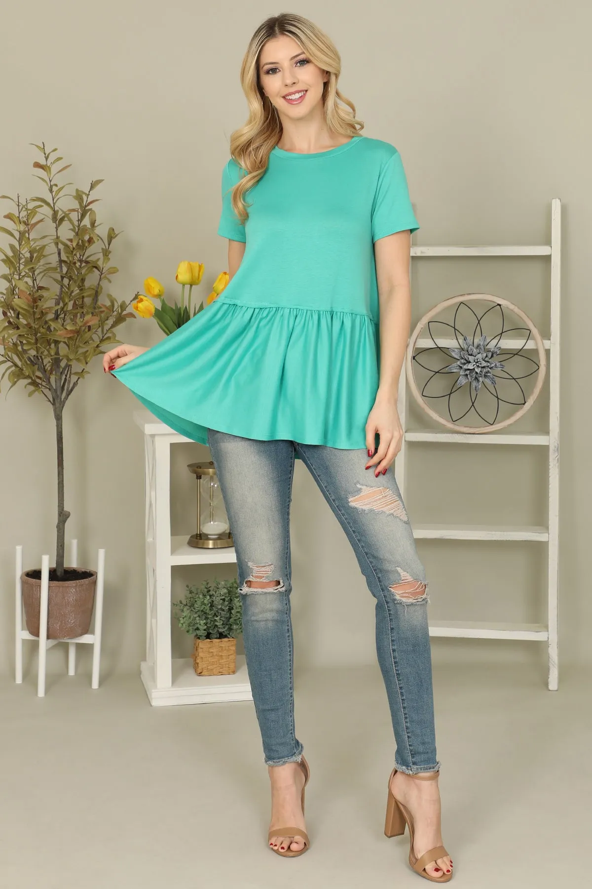 Solid Peplum Waist Top