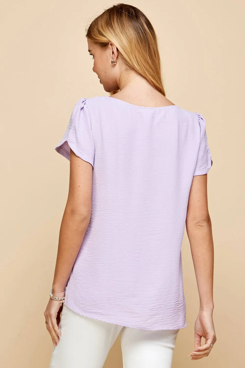 Solid Top with Ruffled Detailed Sleeves