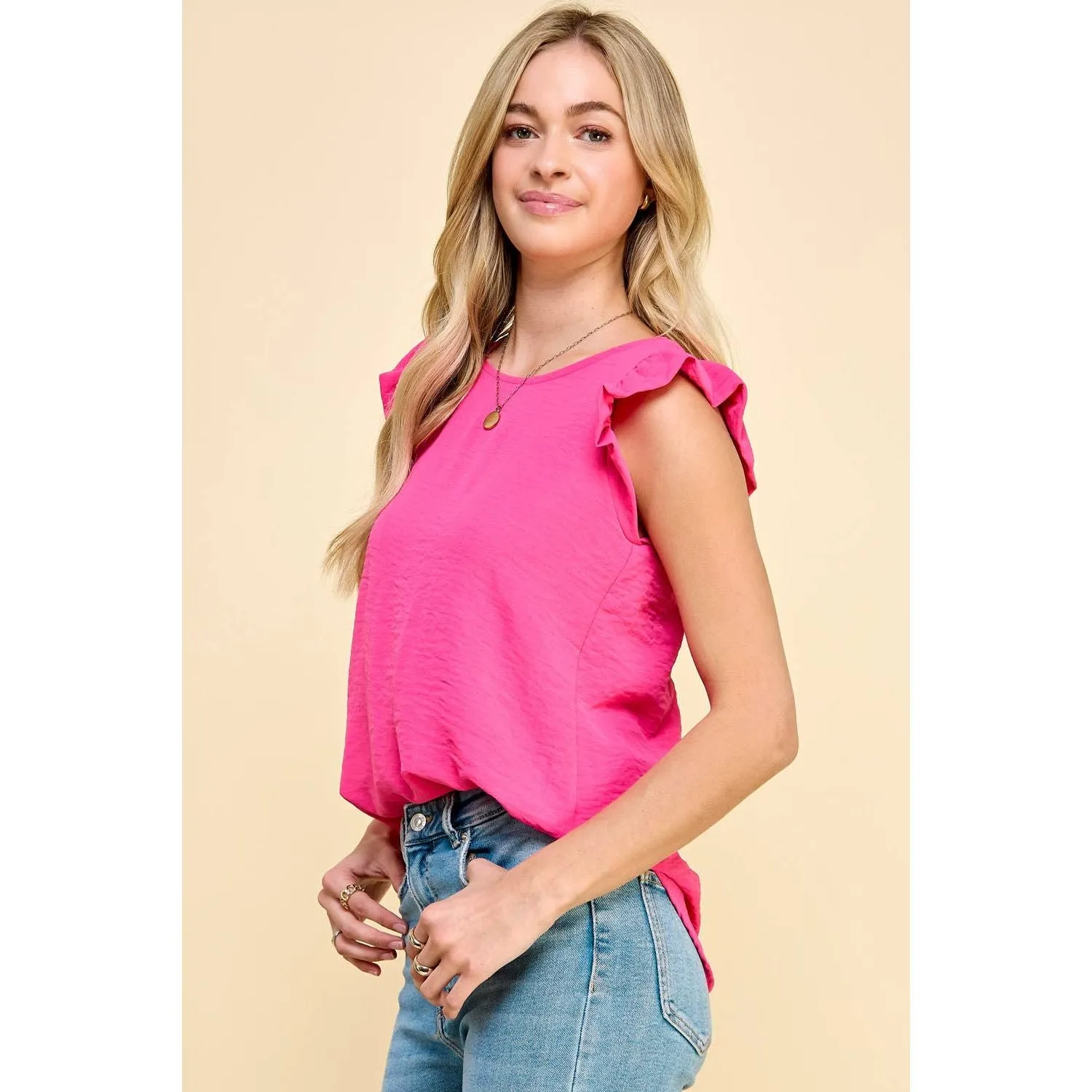 Solid Top with Ruffled Detailed Sleeves