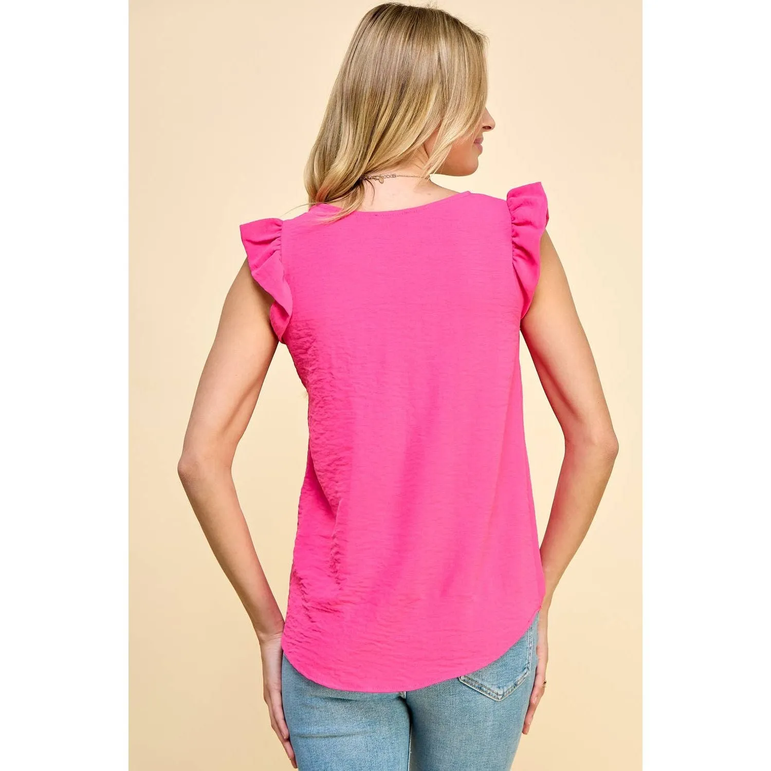 Solid Top with Ruffled Detailed Sleeves