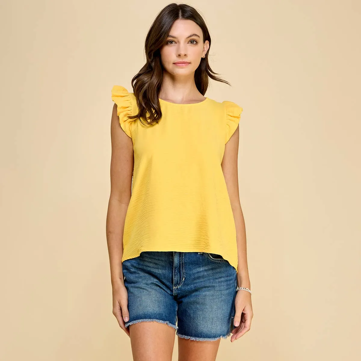 Solid Top with Ruffled Detailed Sleeves