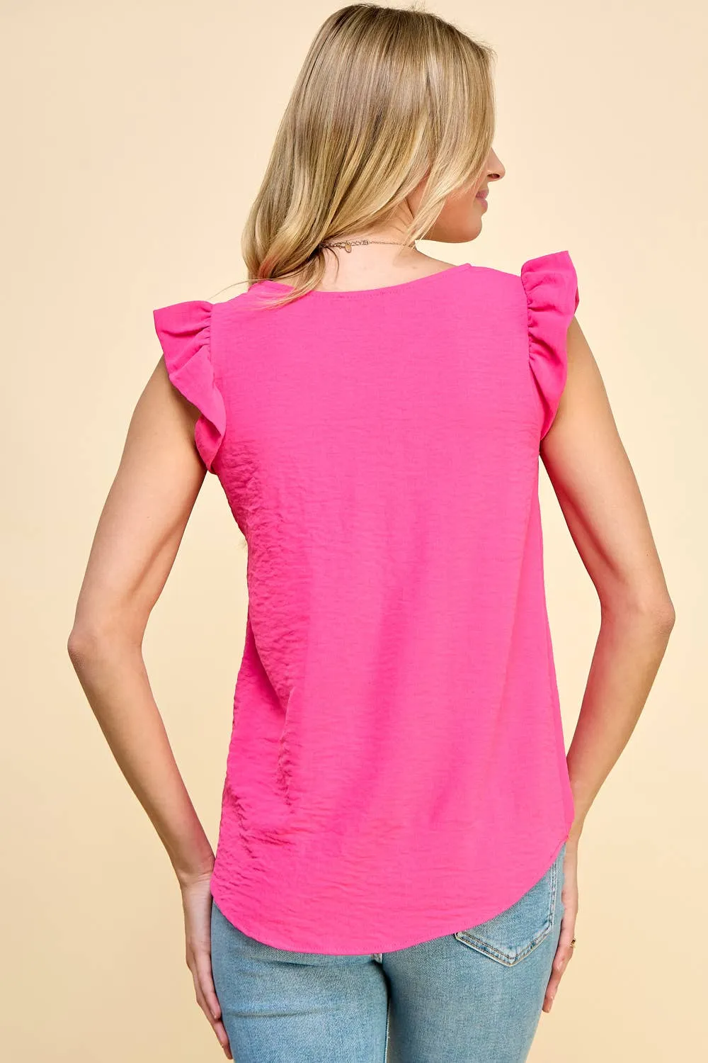 Solid Top with Ruffled Detailed Sleeves