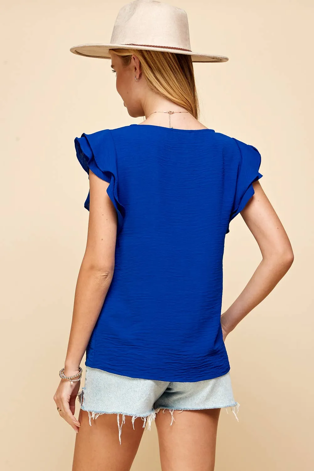 Solid Top with Ruffled Detailed Sleeves