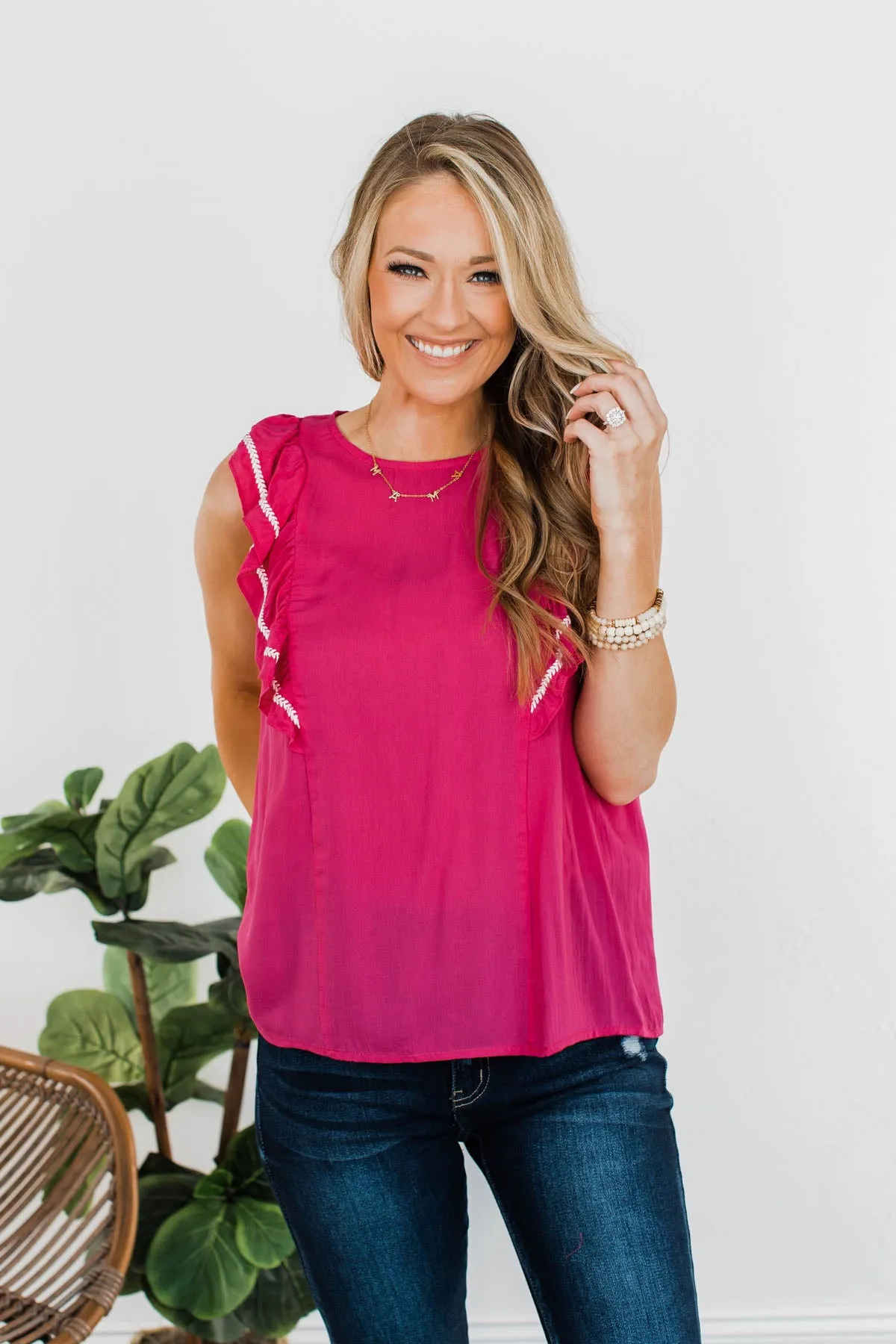 Someone You Adore Flutter Sleeve Blouse- Fuchsia