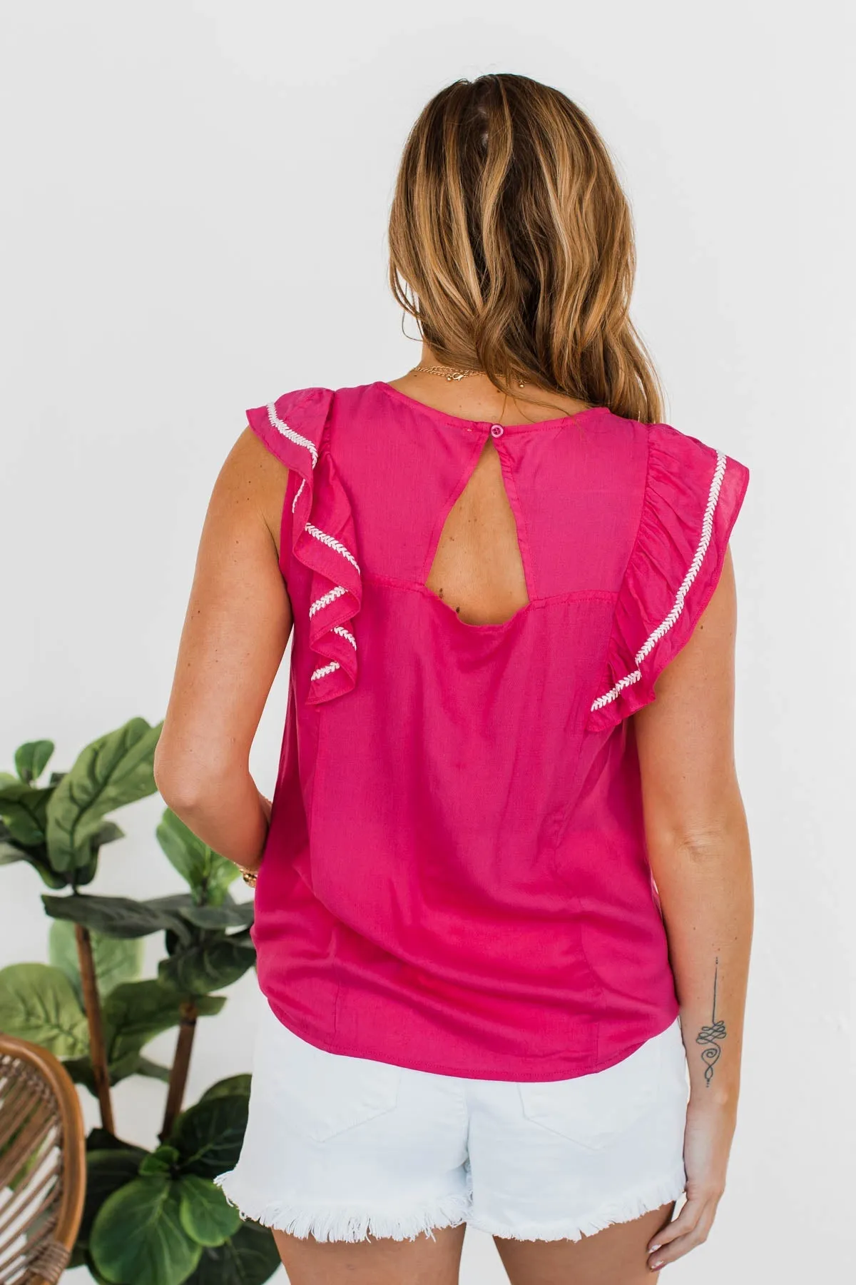 Someone You Adore Flutter Sleeve Blouse- Fuchsia