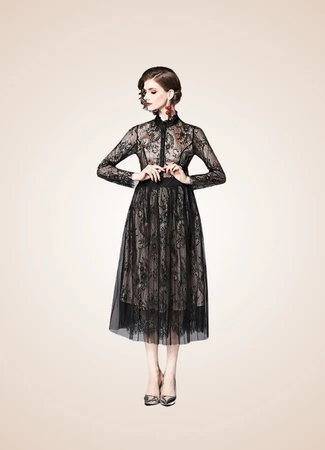 Steampunk Long Sleeve Lace Dress