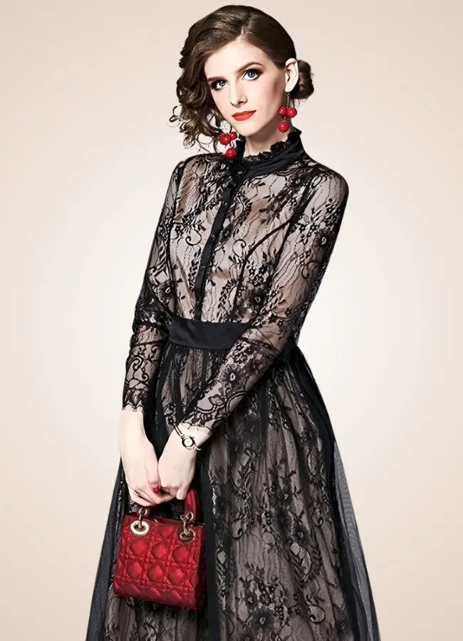 Steampunk Long Sleeve Lace Dress
