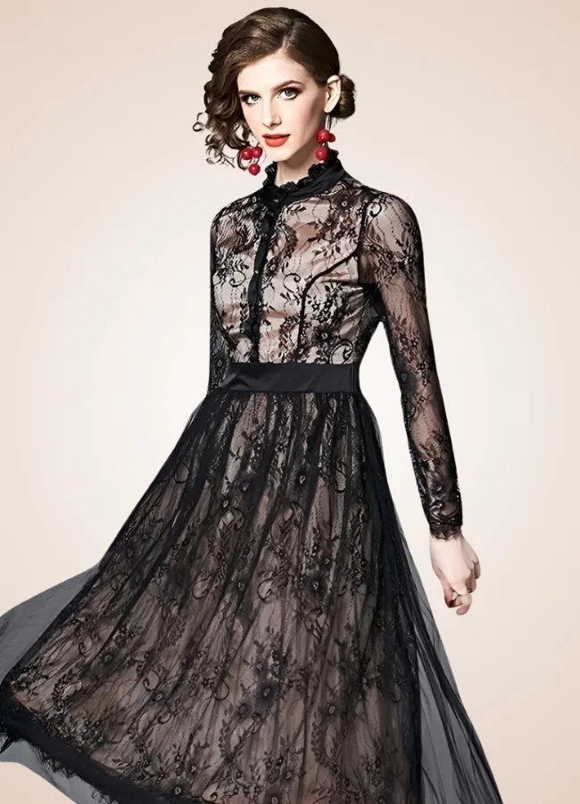 Steampunk Long Sleeve Lace Dress