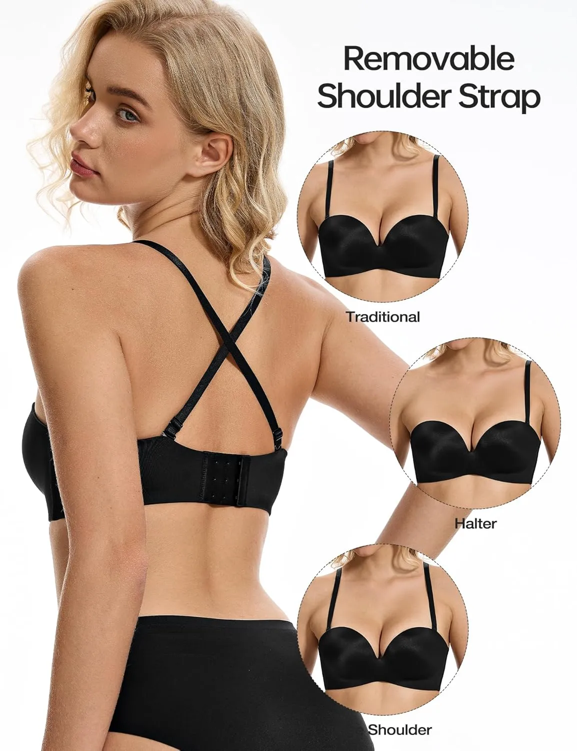 Strapless Push-Up Seamless Lift with Convertible Straps Bra