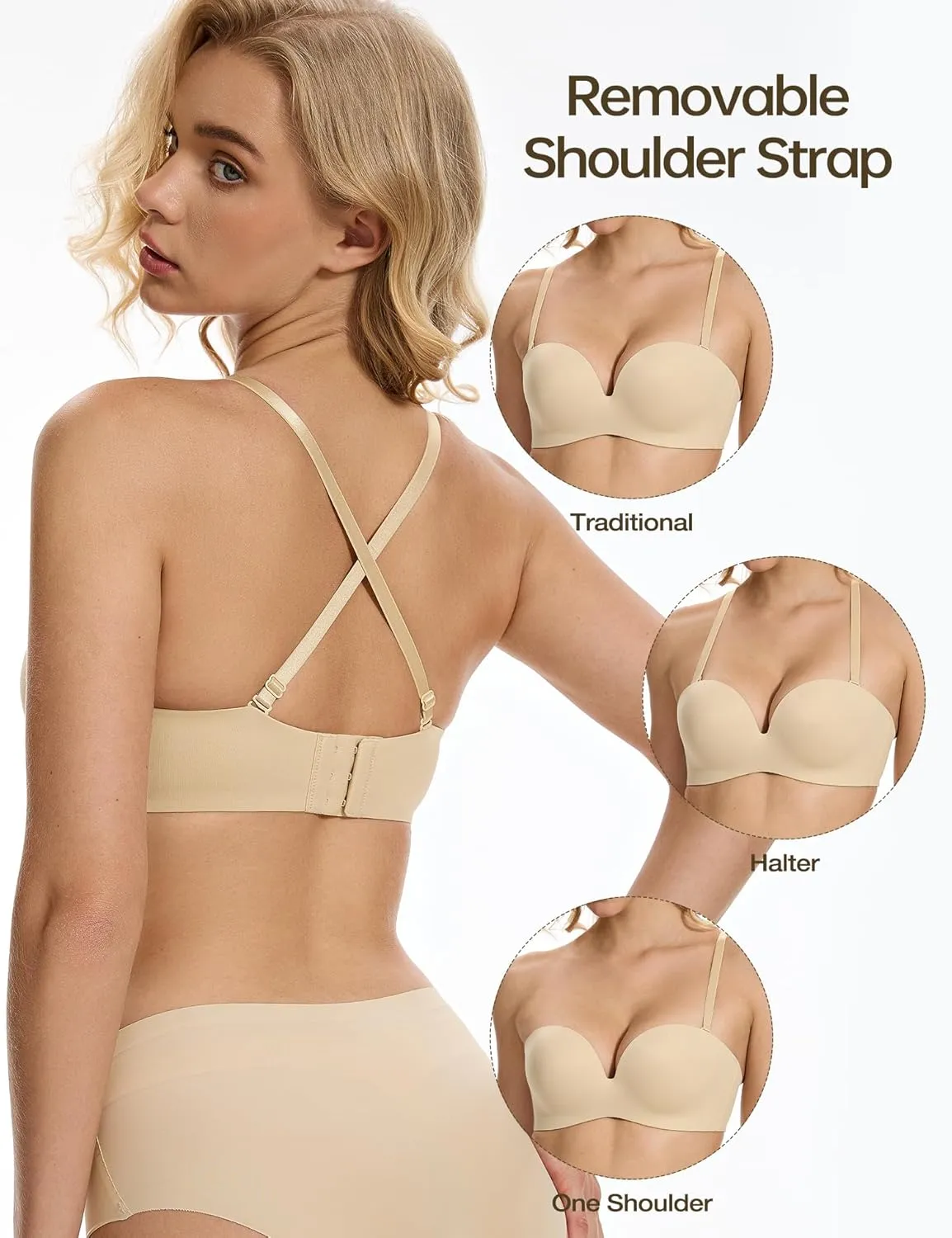 Strapless Push-Up Seamless Lift with Convertible Straps Bra