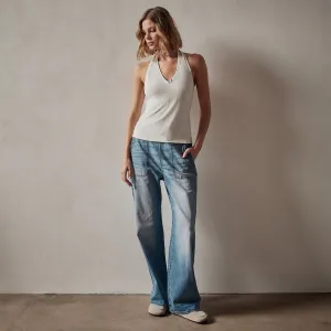 Stretch Velvet Halter Neck Top - Canvas