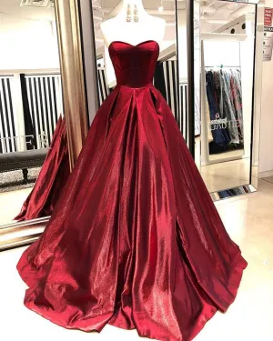Stunning 2019 Burgundy Satin Prom Dresses Sweetheart Long Ball Gown for Party Corset Back