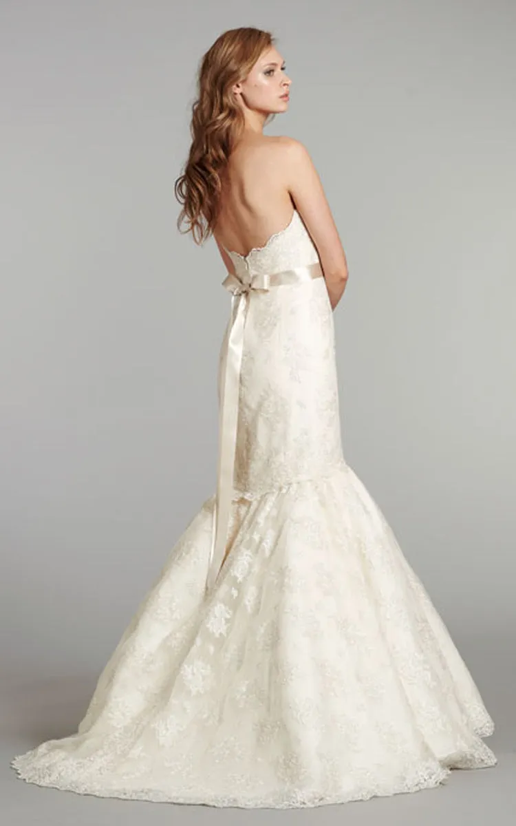 Stunning Strapless Embroidered Lace Dress With Crystal Beaded Belt
