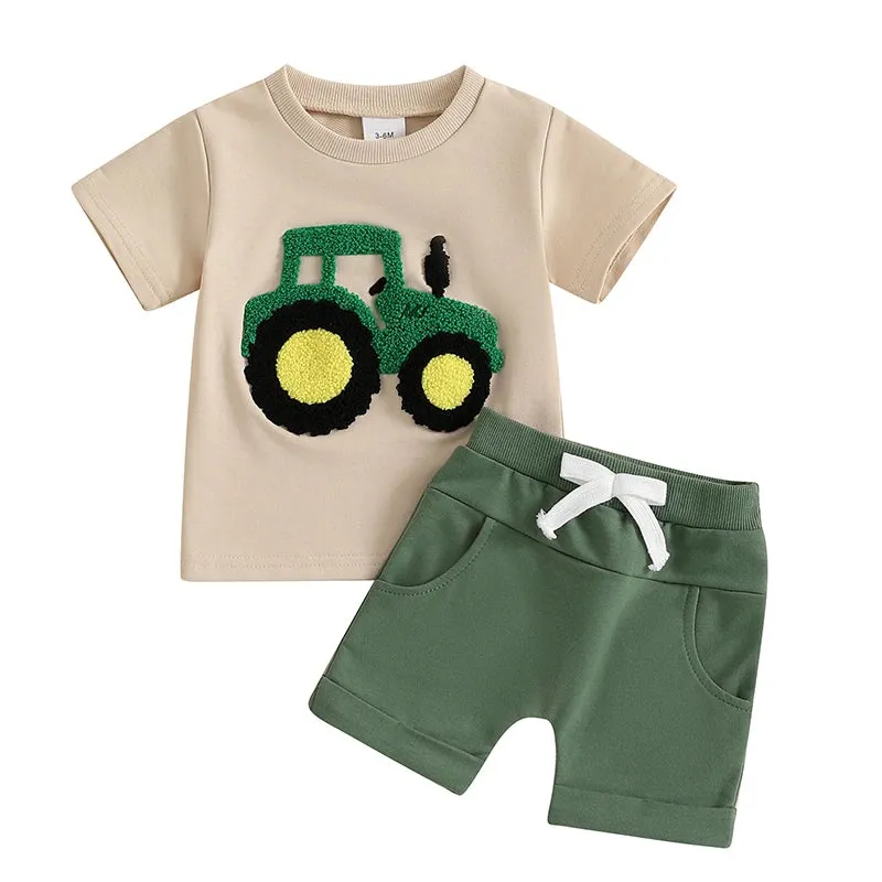 Summer Toddler Boys Embroidered T-Shirt Elastic Waist Shorts