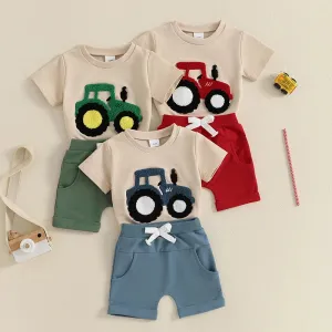Summer Toddler Boys Embroidered T-Shirt Elastic Waist Shorts