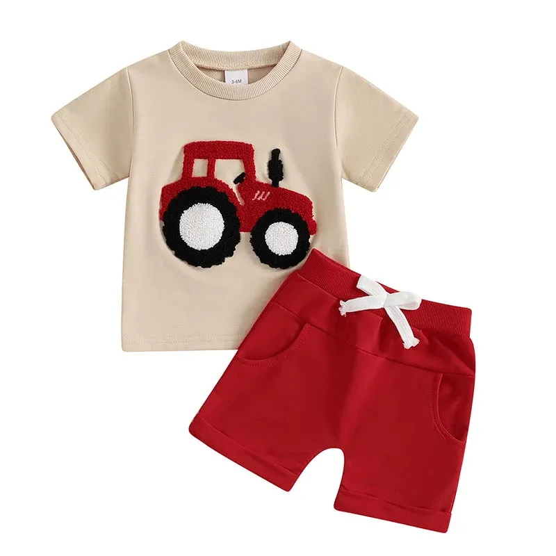Summer Toddler Boys Embroidered T-Shirt Elastic Waist Shorts